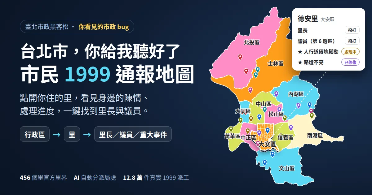 台北市，你給我聽好了｜市民1999通報地圖的分享圖